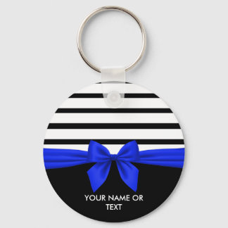 Porte-clés Personalized Black white Stripe Christmas Blue Bow