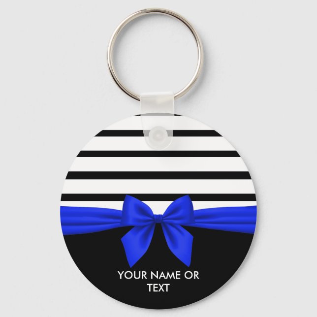 Porte-clés Personalized Black white Stripe Christmas Blue Bow (Recto)
