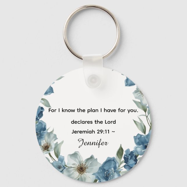 Porte-clés Personalized blue flower Bible Scripture jeremiah  (Recto)