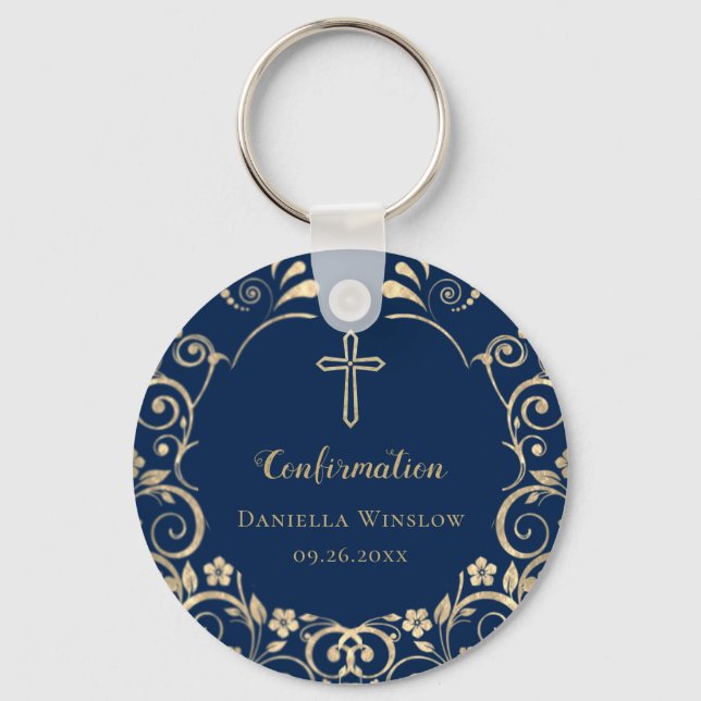 Porte-clés Personalized  Blue Gold Cross Confirmation (Recto)