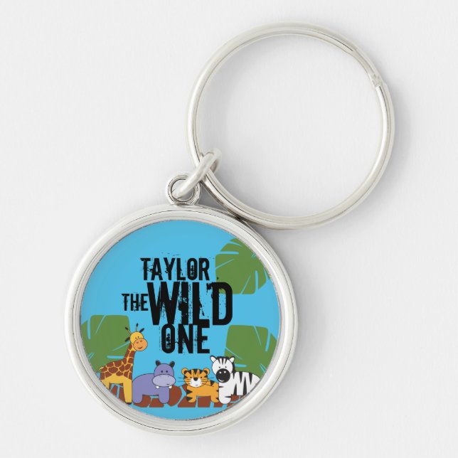 Porte-clés Personalized Blue Wild One Safari Animals (Devant)