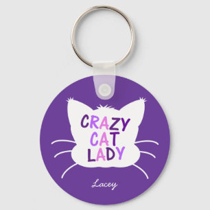 Porte-clés Personalized Crazy Cat Lady - Purple