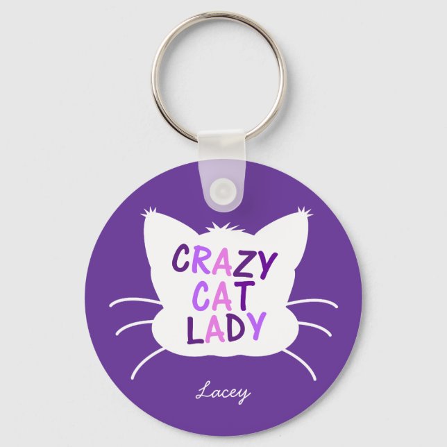 Porte-clés Personalized Crazy Cat Lady - Purple (Recto)