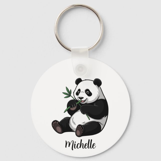 Porte-clés Personalized Cute Panda Bear With Greenery Bamboo  (Recto)