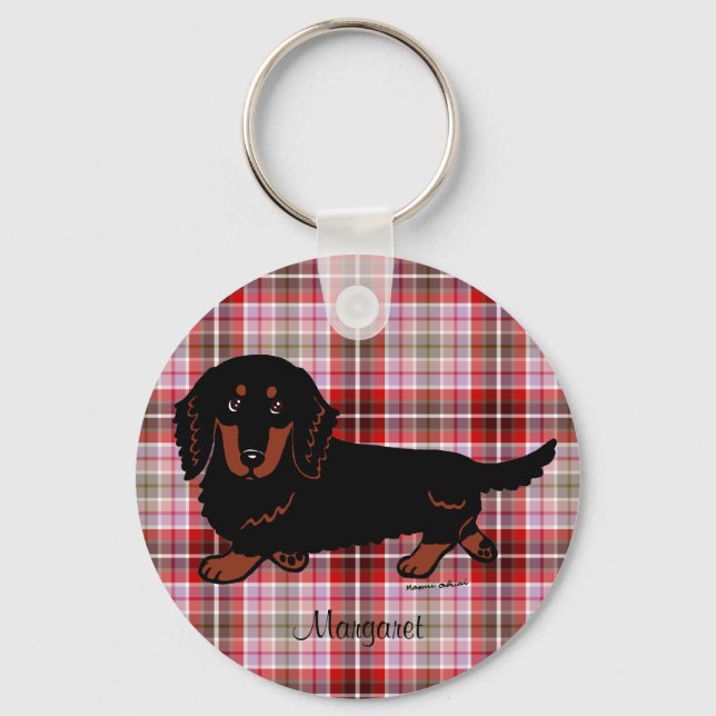 Porte-clés Personalized Dachshund Long Haired Black and Tan (Recto)