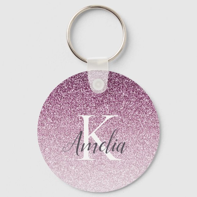 Porte-clés Personalized Elegant Purple Glitter Monogram Name (Recto)