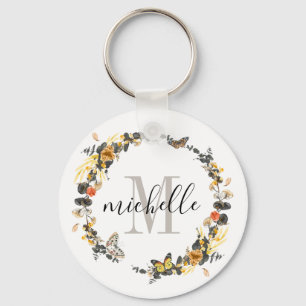 Porte-clés Personalized Floral Monogram Golden Fall Foliage