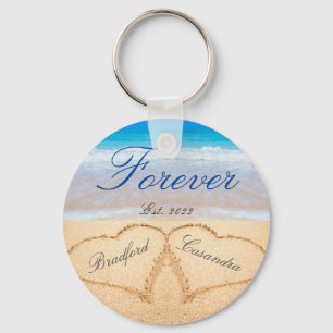 Porte-clés Personalized Forever Hearts in Sand Wedding