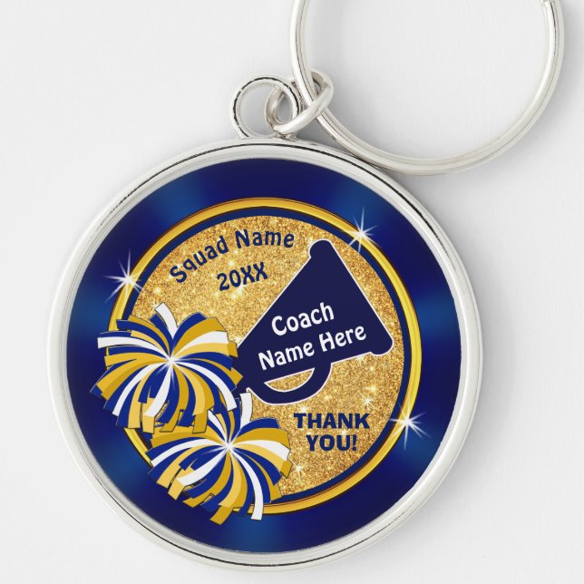 Porte-clés Personalized Gifts for a Cheer COACH, Blue, Gold (Devant)