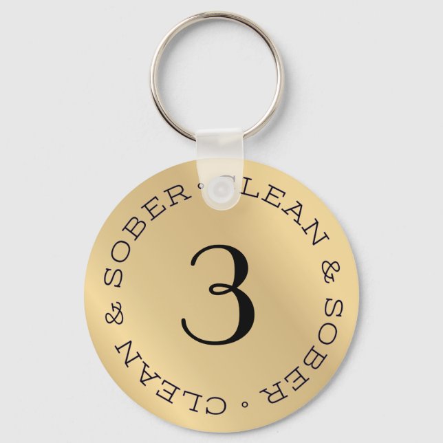 Porte-clés Personalized Gold Sobriety Anniversary Key Chain (Recto)