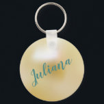 Porte-clés Personalized Ivory White Pearl<br><div class="desc">Create a pretty personalized gift with this keychain that features a pretty pearl illustration in the background in an ivory white or champagne color and your own text in pretty teal. Makes a great party favor or bridesmaid gift.</div>
