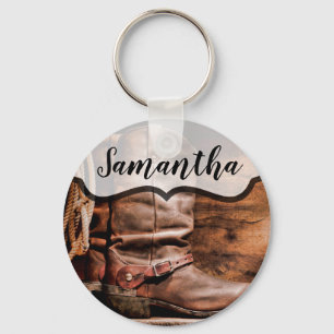 Porte-clés Personalized Key Chain Cowboy Boots Barn Wood Rust