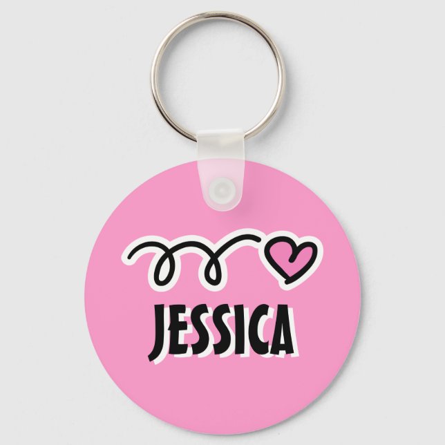 Porte-clés Personalized keychain for girl | Pink love heart (Recto)