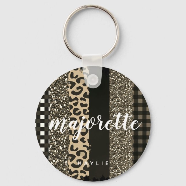 Porte-clés Personalized Majorette Faux Cheetah and Glitter (Recto)
