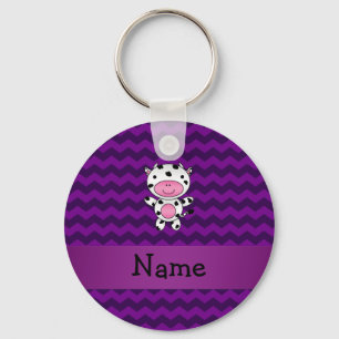 Porte-clés Personalized name cow purple chevrons