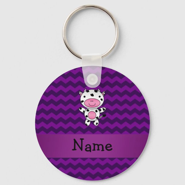 Porte-clés Personalized name cow purple chevrons (Recto)