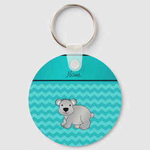 Porte-clés Personalized name gray koala turquoise chevrons