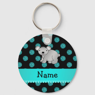 Porte-clés Personalized name koala turquoise polka dots