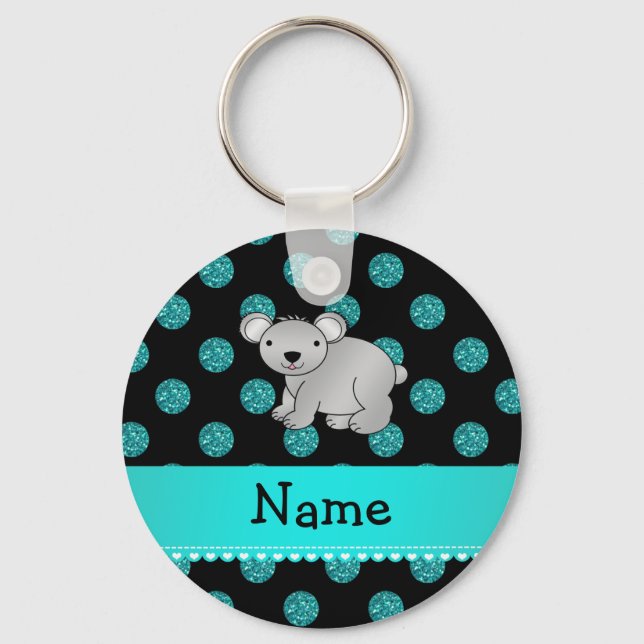 Porte-clés Personalized name koala turquoise polka dots (Recto)