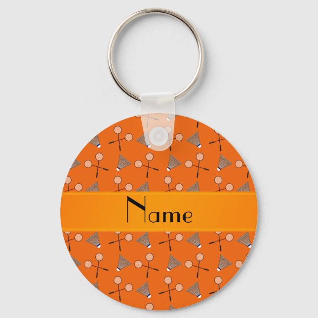 Porte-clés Personalized name orange badminton pattern (Recto)