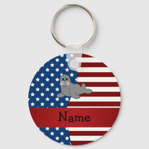 Porte-clés Personalized name Patriotic walrus