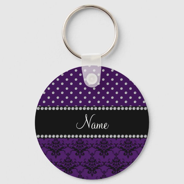 Porte-clés Personalized name purple damask purple diamonds (Recto)