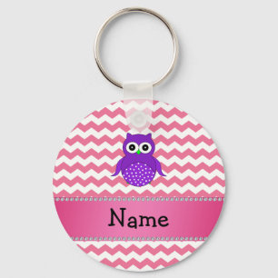 Porte-clés Personalized name purple owl pink chevrons