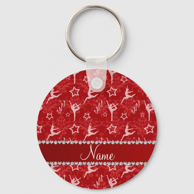 Porte-clés Personalized name red damask gymnastics (Recto)
