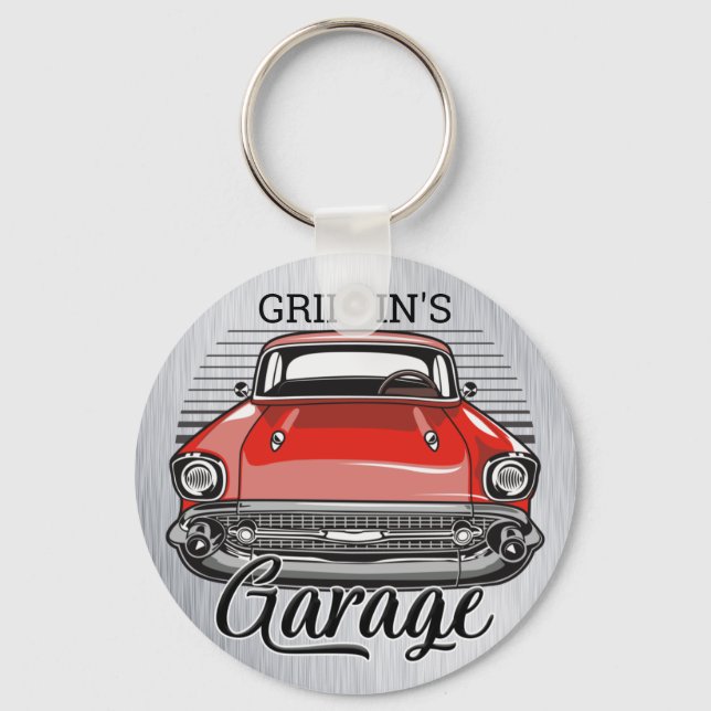 Porte-clés Personalized NAME Retro Red Classic Car Garage (Recto)