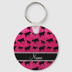 Porte-clés Personalized name rose pink glitter cows