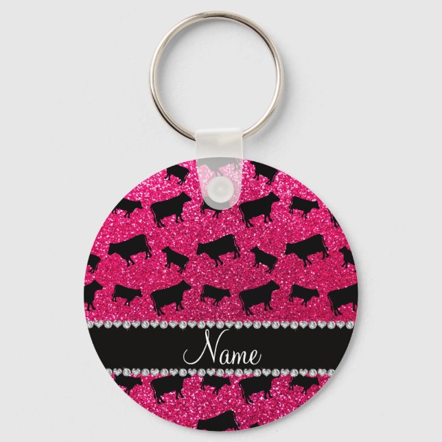 Porte-clés Personalized name rose pink glitter cows (Recto)