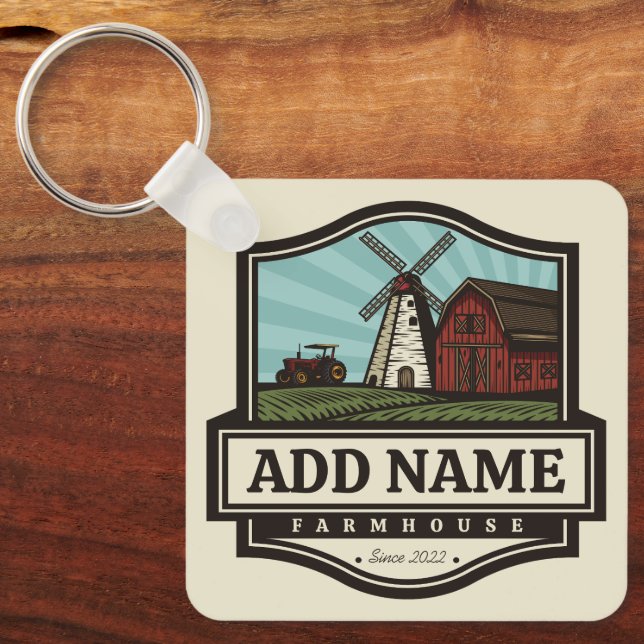 Porte-clés Personalized NAME Rustic Farmhouse Old Windmill (Recto)