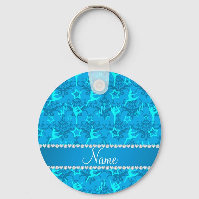 Porte-clés Personalized name sky blue damask gymnastics (Recto)
