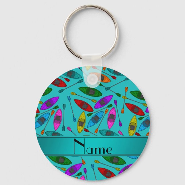 Porte-clés Personalized name turquoise rainbow kayaks (Recto)