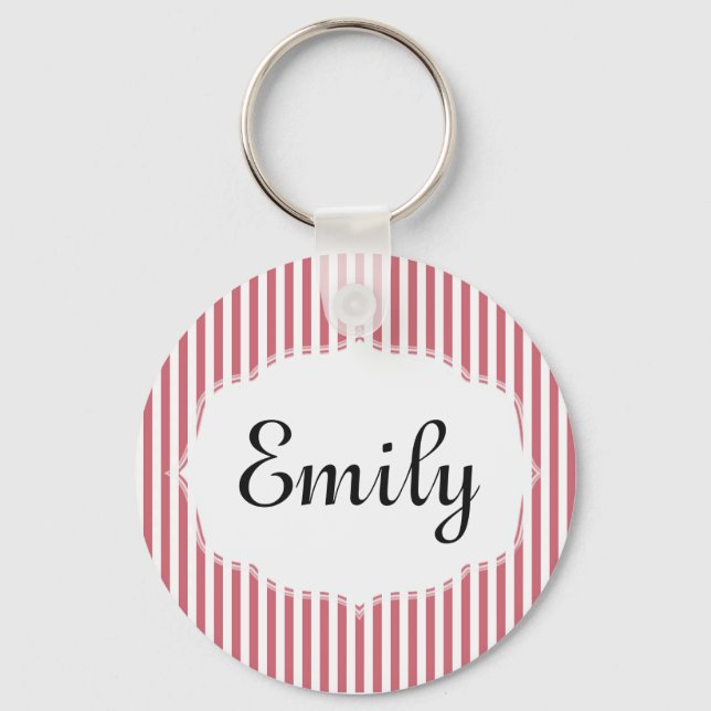 Porte-clés Personalized Pink and White Striped Keychain (Recto)