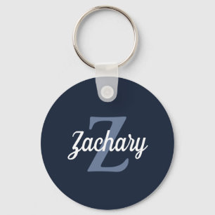 Porte-clés Personalized Retro Monogram Navy Blue White
