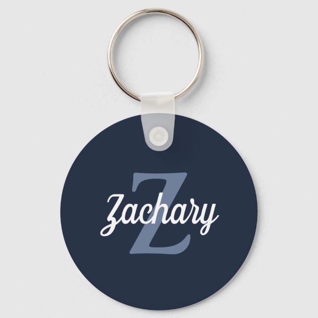 Porte-clés Personalized Retro Monogram Navy Blue White (Recto)
