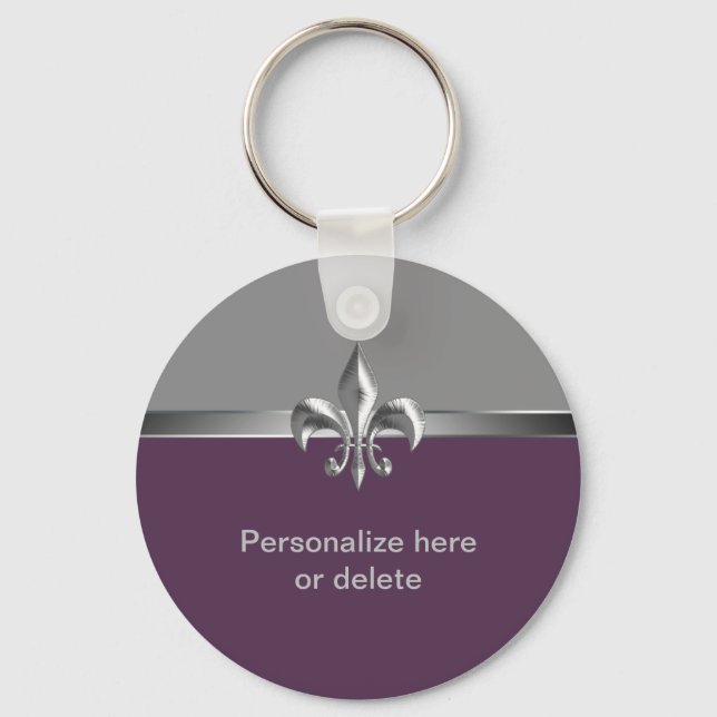 Porte-clés Personalized Silver Eggplant Fleur de Lis (Recto)