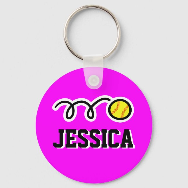 Porte-clés Personalized softball keychain for kids name (Recto)