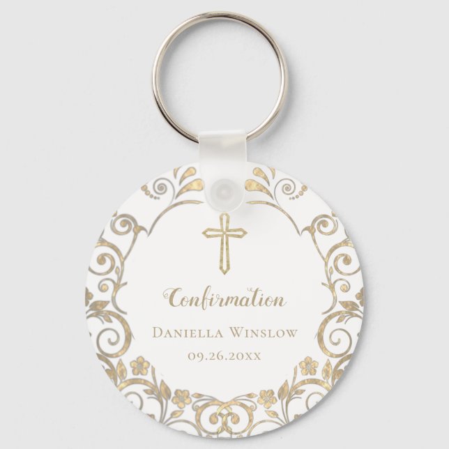 Porte-clés Personalized  White Gold Cross Girls Confirmation (Recto)