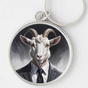 Porte-clés Personnage de chèvre en costume surréaliste amusan