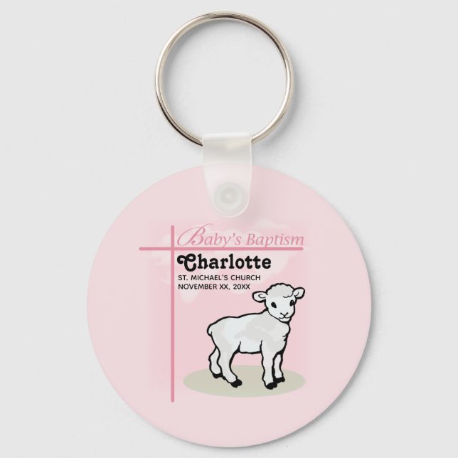 Porte-clés Personnalisable, Baptême, Rose, Fille, Agneau (Recto)
