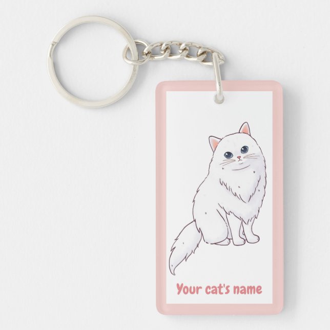 Porte-clés personnalisé amateur de chat blanc mign (Devant)