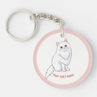 Porte-clés personnalisé amateur de chat blanc mign