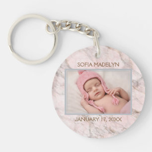 Porte-clés personnalisé avec photo sur marbre rose