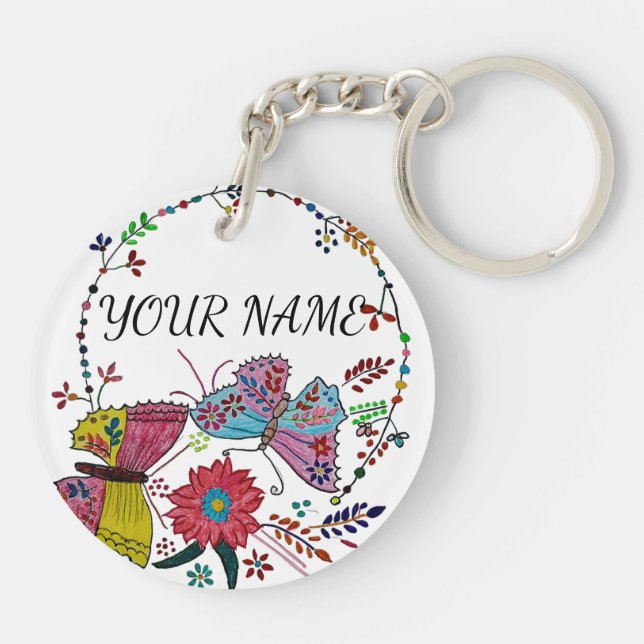 Porte-clés personnalisé Boho Mandala Papillon (Dos)