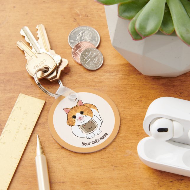 Porte-clés personnalisé chat blanc orange mignon (Bureau)