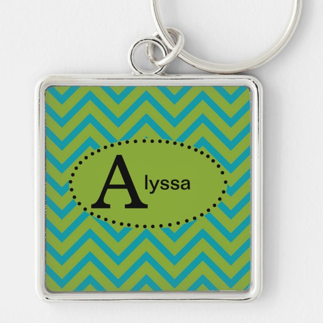 Porte-clés personnalisé Chevron bleu et vert (Devant)