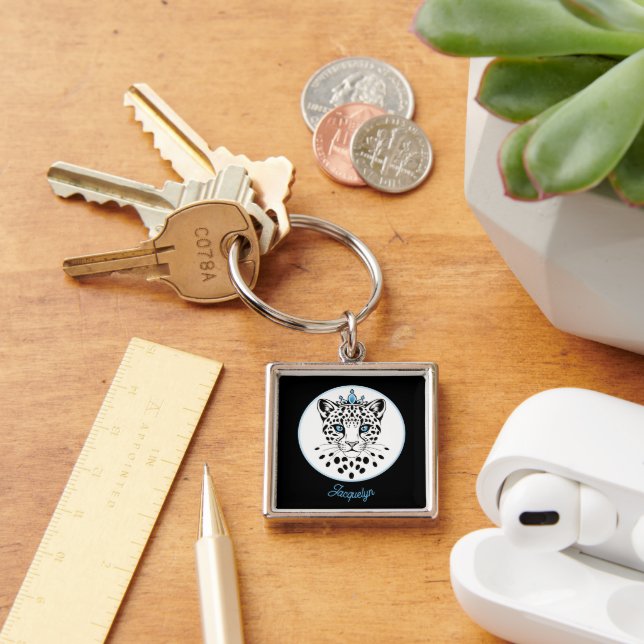 Porte-clés personnalisé Couronne de Léopard Noir e (Bureau)