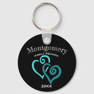 Porte-clés Personnalisé Famille Réunion Bleu Turquoise Coeur 